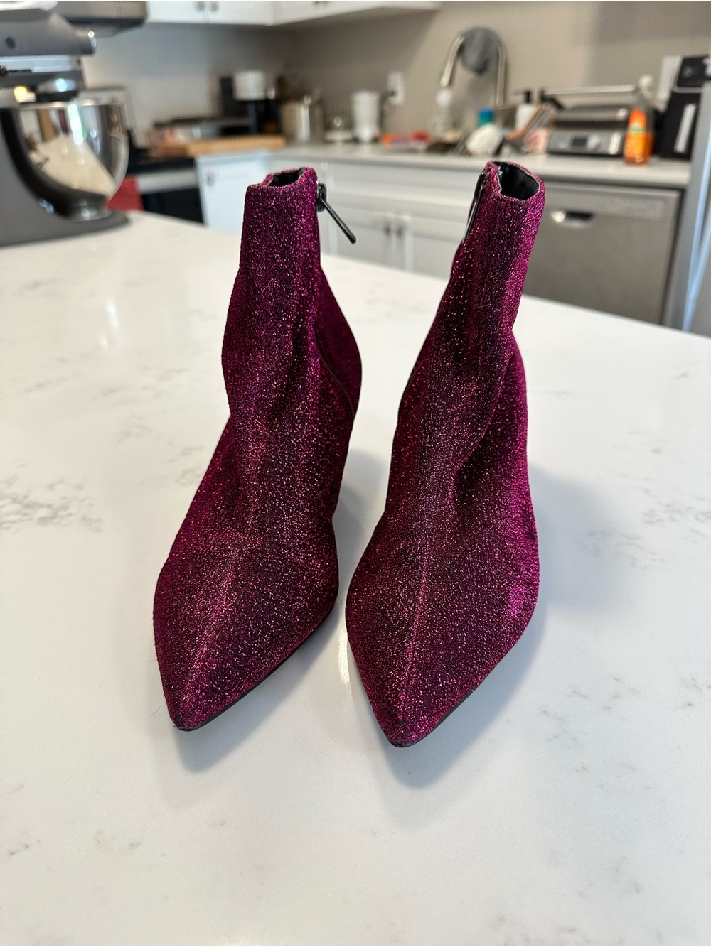 Women's Sparkle Pointed-Toe Ankle Boots in Deep Magenta